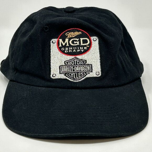 Vintage Harley Davidson Miller Genuine Draft Dad Hat Baseball Cap 90s Black MGD - Picture 10 of 10